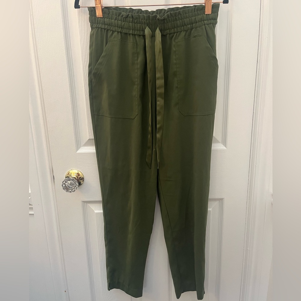 Zara Army Green Drawstring Casual Pants - Picture 2 of 10
